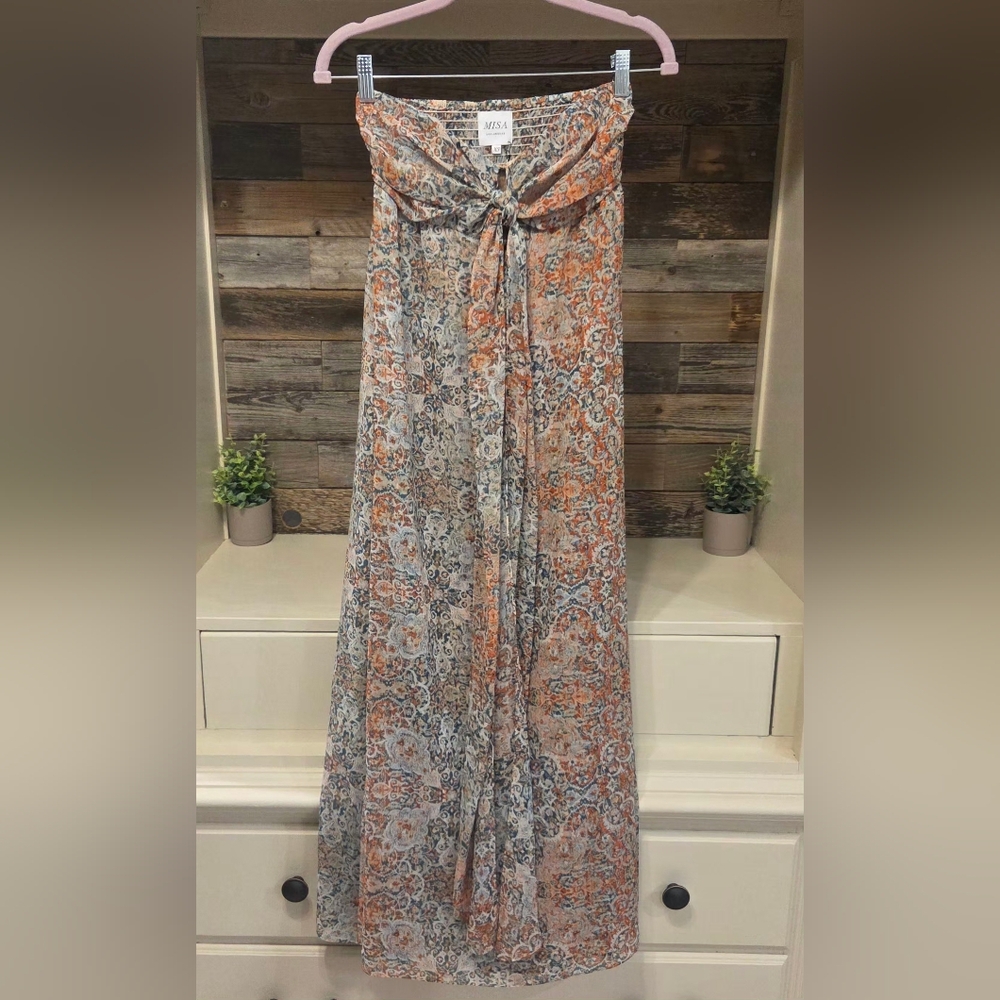 Misa Los Angeles Emine Tie-Front Maxi Dress- In Green & Orange - Picture 5 of 15
